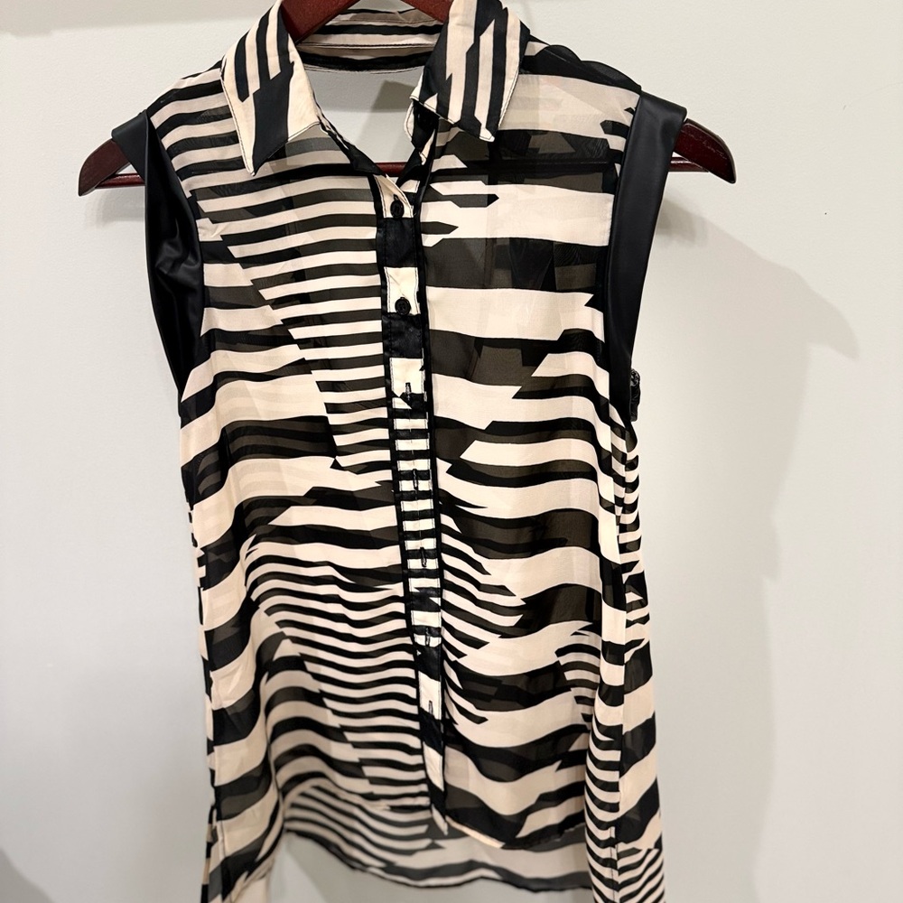 Material Girl Black and Creme Striped Blouse